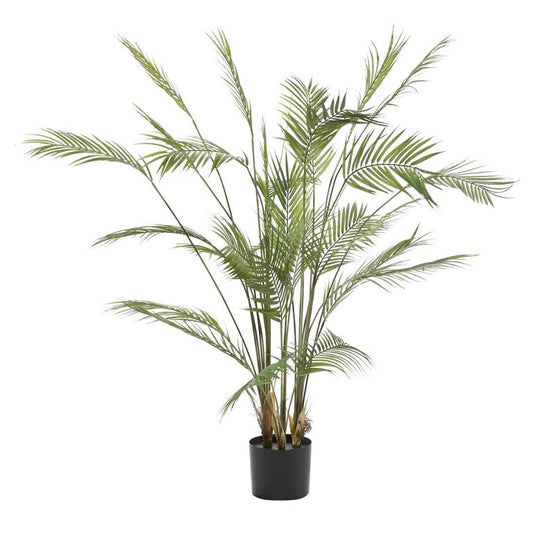 GREEN FAUX FOLIAGE KWAI PALM ARTIFICIAL PLANT WITH BLACK ROUND POT,
