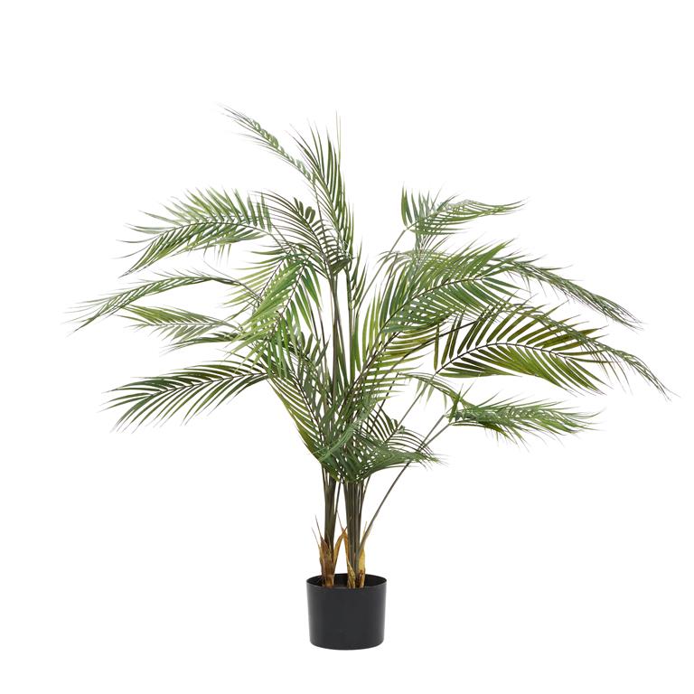 GREEN FAUX FOLIAGE KWAI PALM ARTIFICIAL PLANT WITH BLACK ROUND POT,