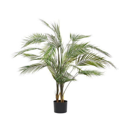GREEN FAUX FOLIAGE KWAI PALM ARTIFICIAL PLANT WITH BLACK ROUND POT,