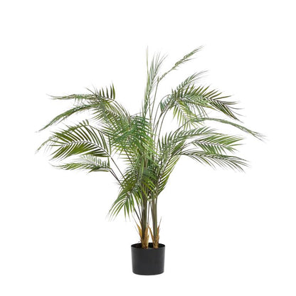 GREEN FAUX FOLIAGE KWAI PALM ARTIFICIAL PLANT WITH BLACK ROUND POT,