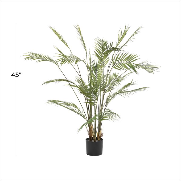 GREEN FAUX FOLIAGE KWAI PALM ARTIFICIAL PLANT WITH BLACK ROUND POT,