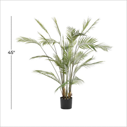 GREEN FAUX FOLIAGE KWAI PALM ARTIFICIAL PLANT WITH BLACK ROUND POT,