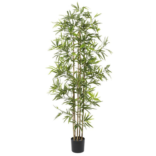 GREEN POLYESTER BAMBOO ARTIFICIAL TREE WITH BLACK PLASTIC POT