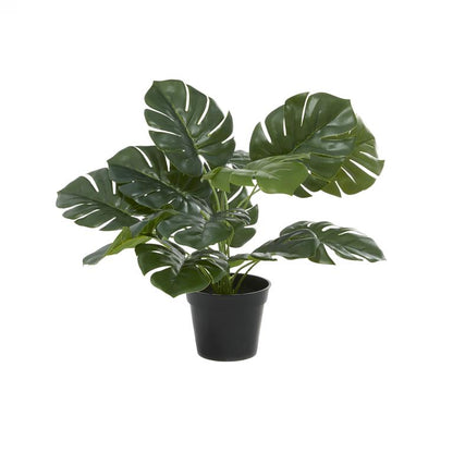 GREEN FAUX FOLIAGE MONSTERA ARTIFICIAL PLANT WITH BLACK PLASTIC POT