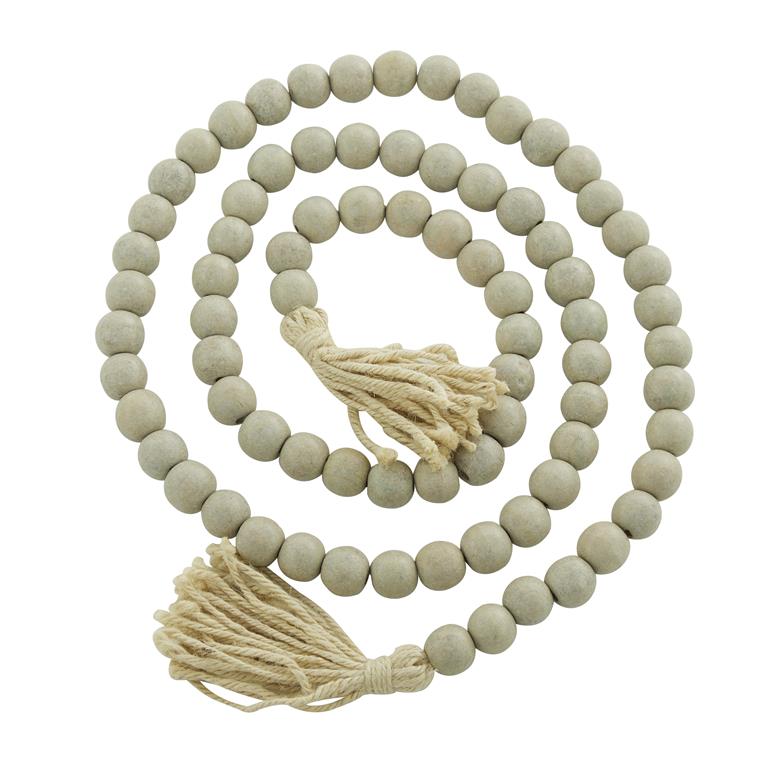 GRAY WOOD HANDMADE BEADED GARLAND WITH TASSEL