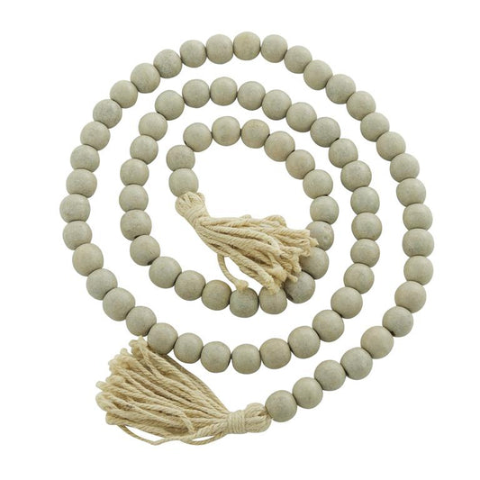 GRAY WOOD HANDMADE BEADED GARLAND WITH TASSEL