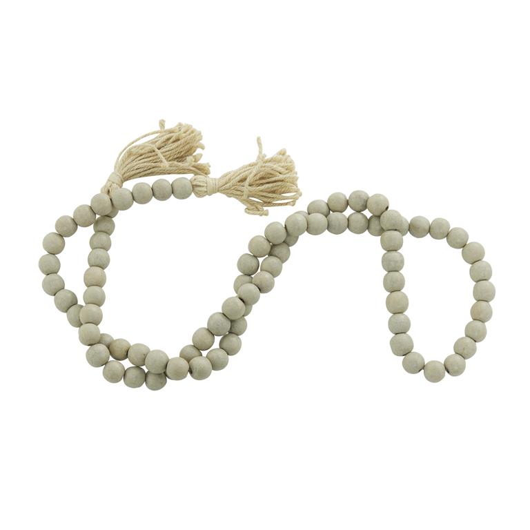 GRAY WOOD HANDMADE BEADED GARLAND WITH TASSEL