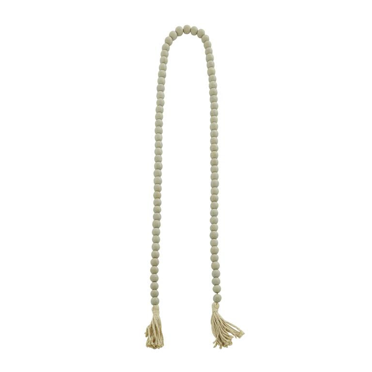 GRAY WOOD HANDMADE BEADED GARLAND WITH TASSEL