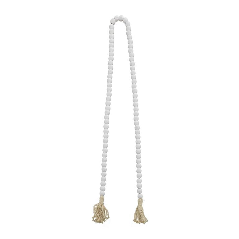 WHITE WOOD HANDMADE BEADED GARLAND WITH TASSEL