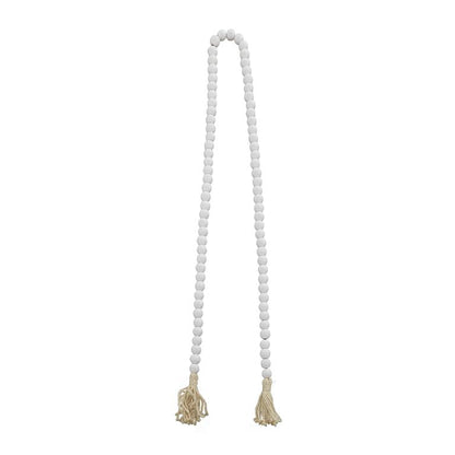 WHITE WOOD HANDMADE BEADED GARLAND WITH TASSEL