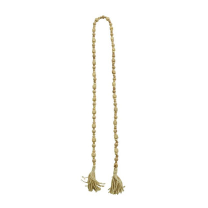 LIGHT BROWN WOOD GEOMETRIC HANDMADE BEADED GARLAND WITH TASSEL
