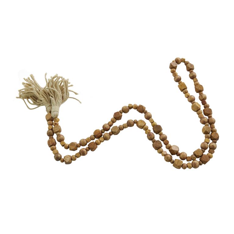 BROWN WOOD GEOMETRIC HANDMADE BEADED GARLAND WITH TASSEL