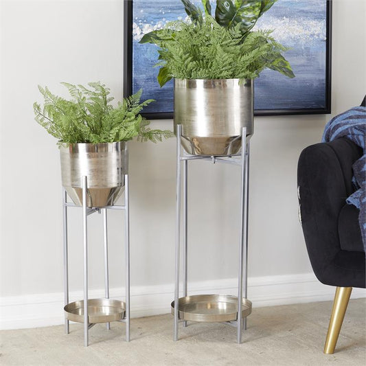 SILVER METAL PLANTER WITH REMOVABLE STAND