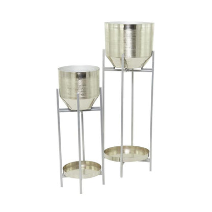 SILVER METAL PLANTER WITH REMOVABLE STAND
