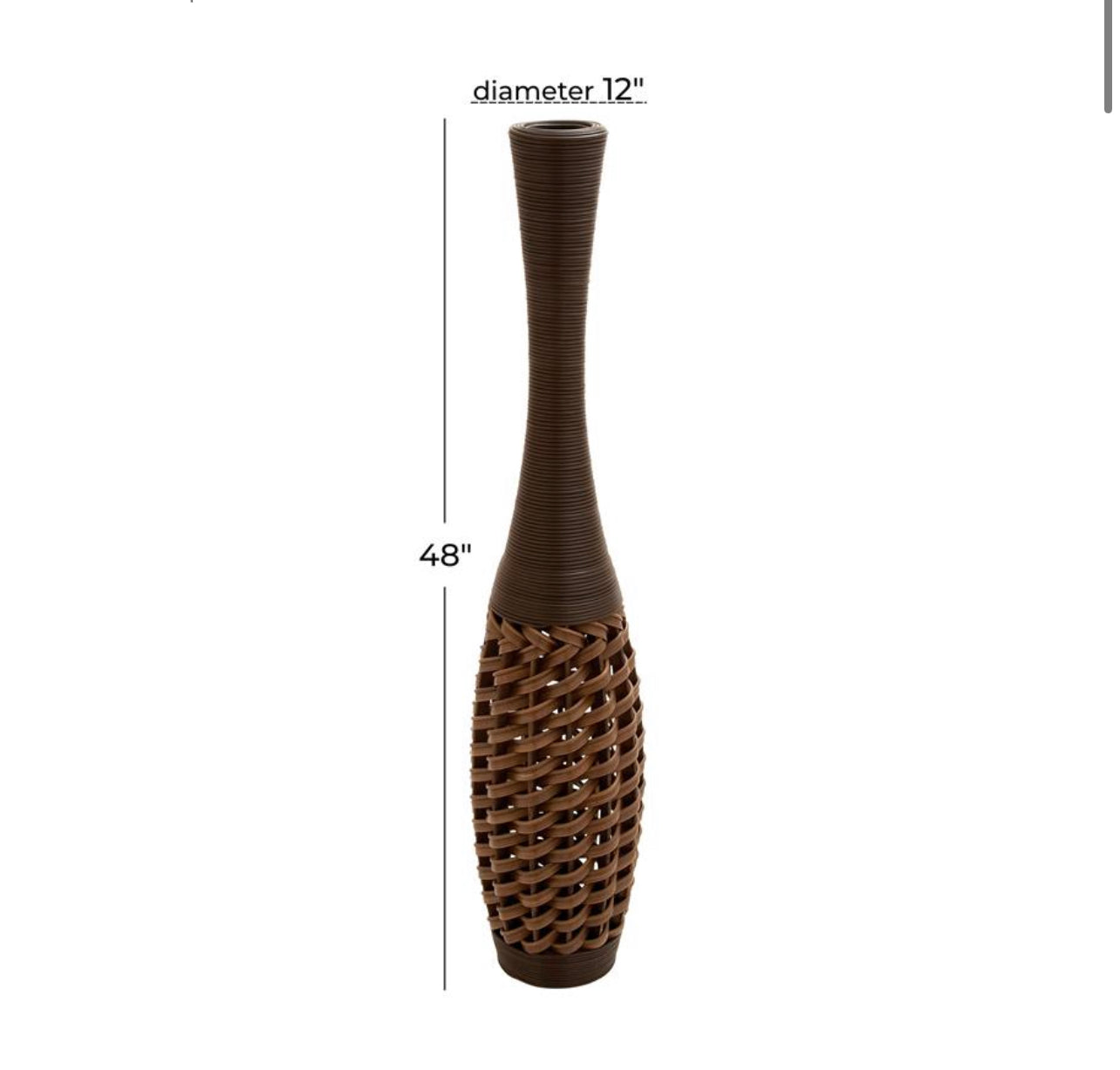 BROWN RATTAN TALL WOVEN FLOOR VASE