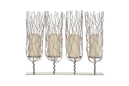 SILVER STAINLESS STEEL CONTEMPORARY CANDLE HOLDER,
