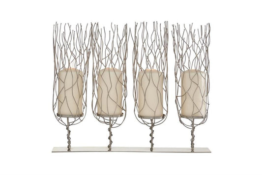SILVER STAINLESS STEEL CONTEMPORARY CANDLE HOLDER,