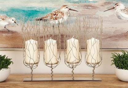 SILVER STAINLESS STEEL CONTEMPORARY CANDLE HOLDER,