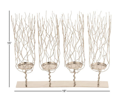 SILVER STAINLESS STEEL CONTEMPORARY CANDLE HOLDER,