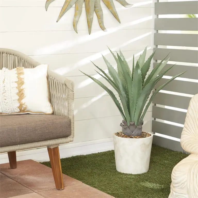 Beige Plastic Contemporary Agave Artificial Plant