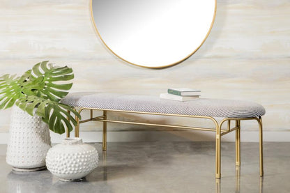 Upholstered Accent Bench with Metal Leg Grey and Gold