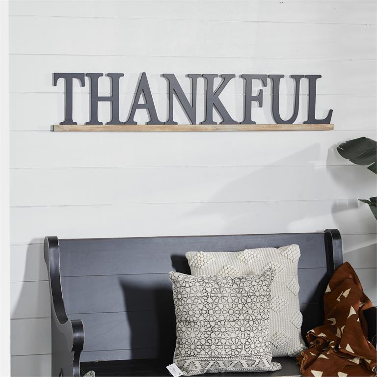 BLACK WOOD SIGN THANKFUL WALL DECOR