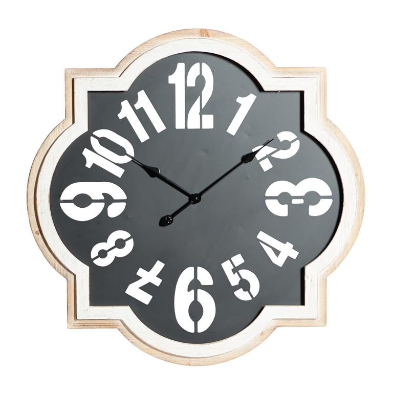 BLACK METAL QUATREFOIL WALL CLOCK