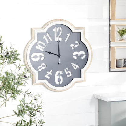 BLACK METAL QUATREFOIL WALL CLOCK