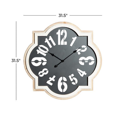 BLACK METAL QUATREFOIL WALL CLOCK