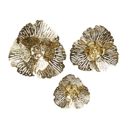 GOLD METAL FLORAL WALL DECOR, SET OF 3 29", 24", 18"H