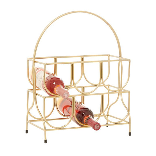 COSMOLIVING BY COSMOPOLITAN GOLD METAL GEOMETRIC 6 BOTTLE WINE RACK,