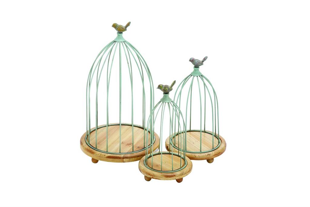 GREEN METAL FARMHOUSE BIRDCAGE PLANTER