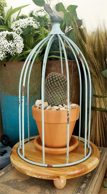 GREEN METAL FARMHOUSE BIRDCAGE PLANTER