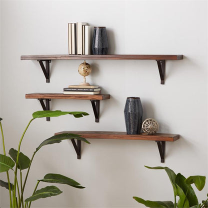 BROWN WOOD WALL SHELF