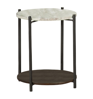 Round Accent Table With Marble Top White And Gunmetal