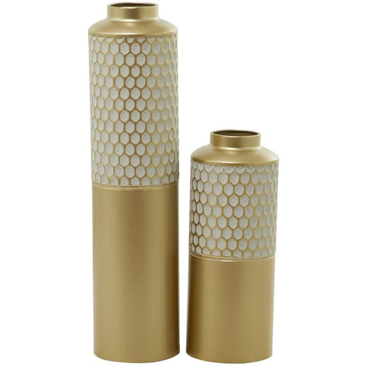COSMOLIVING BY COSMOPOLITAN LIGHT GRAY METAL HONEYCOMB VASE