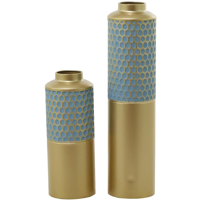 COSMOLIVING BY COSMOPOLITAN LIGHT BLUE METAL HONEYCOMB VASE,