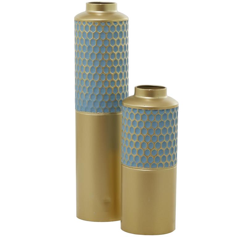 COSMOLIVING BY COSMOPOLITAN LIGHT BLUE METAL HONEYCOMB VASE,