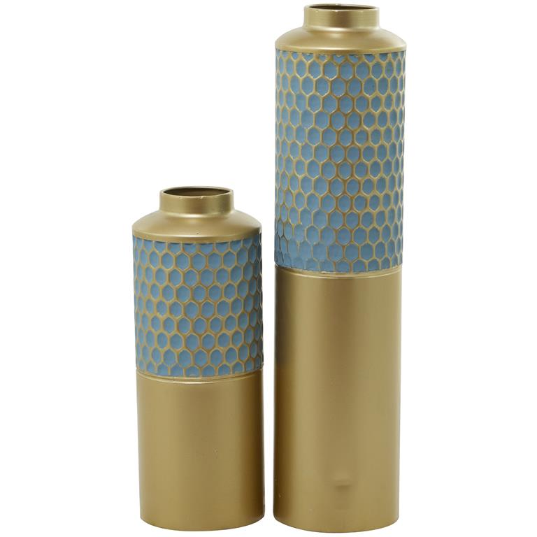 COSMOLIVING BY COSMOPOLITAN LIGHT BLUE METAL HONEYCOMB VASE,