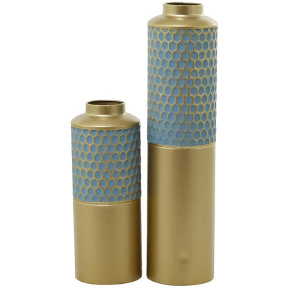 COSMOLIVING BY COSMOPOLITAN LIGHT BLUE METAL HONEYCOMB VASE,