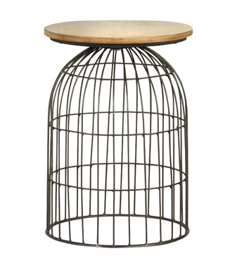 Round Accent Table With Bird Cage Base Natural And Gunmetal