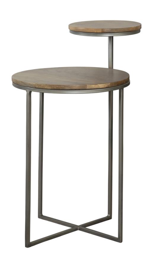 Round Accent Table Natural and Gunmetal
