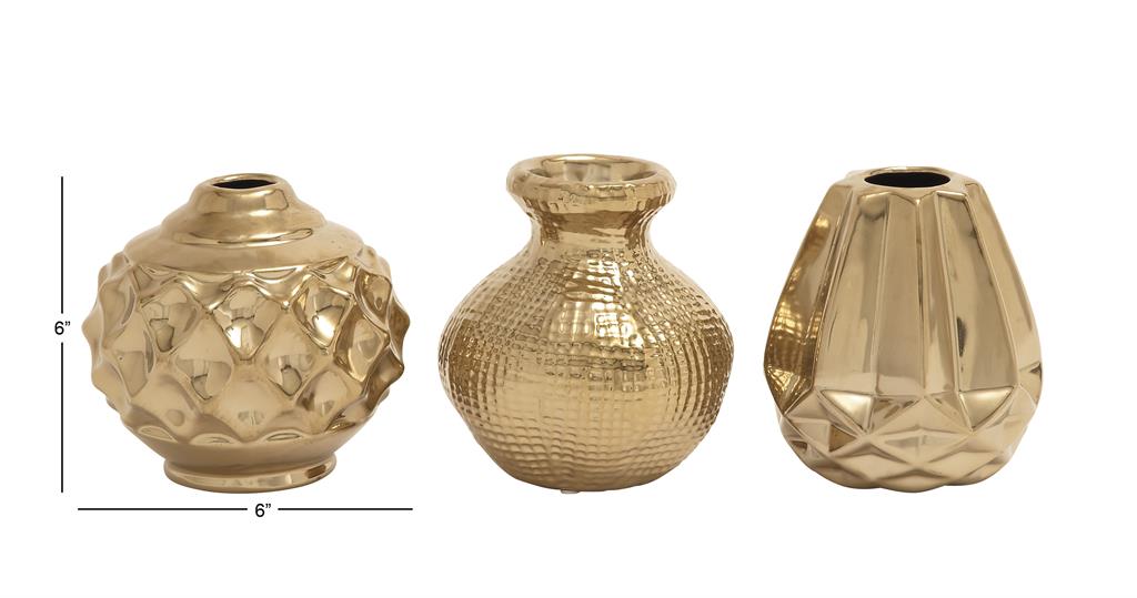 COSMOPOLITAN GOLD CERAMIC VASE WITH VARYING PATTERNS