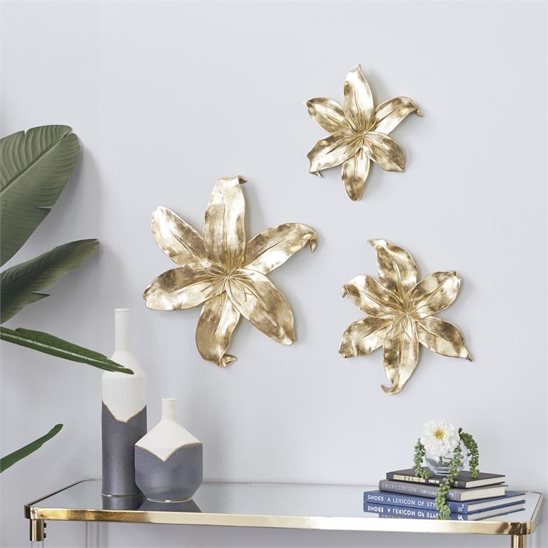 GOLD POLYSTONE FLORAL 3D WALL DECOR