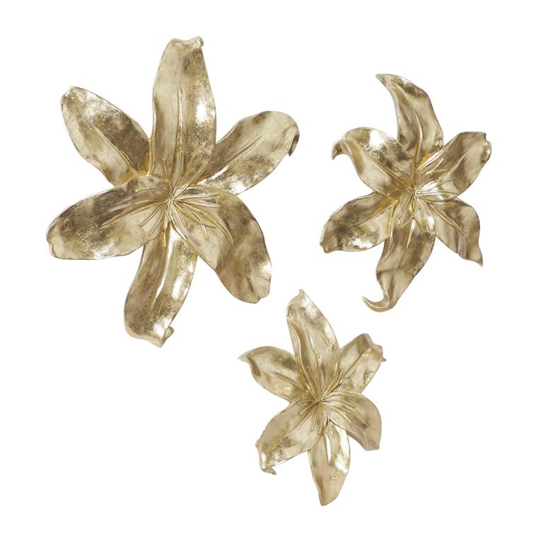 GOLD POLYSTONE FLORAL 3D WALL DECOR