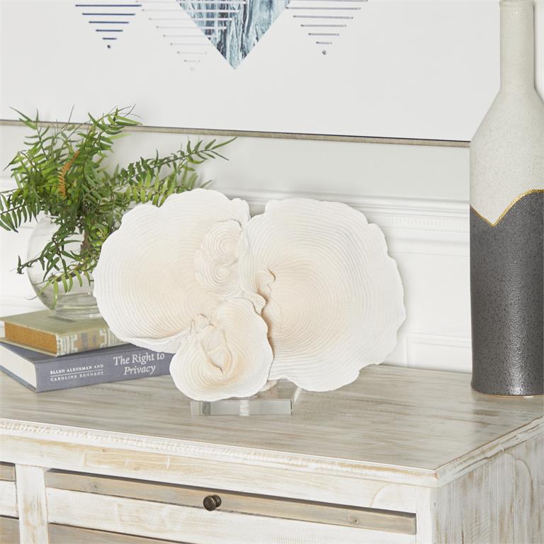 WHITE POLYSTONE CORAL SCULPTURE