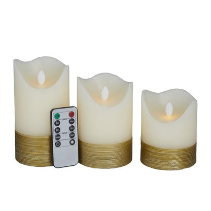 SET OF 3 WAX GOLD BASE FLAMELESS CANDLE WITH REMOTE CONTROLGOLD WAX GOLD BASE FLAMELESS CANDLE WITH REMOTE CONTROL