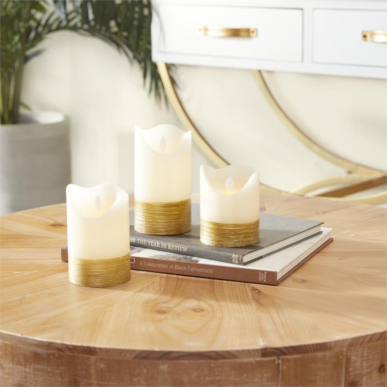 SET OF 3 WAX GOLD BASE FLAMELESS CANDLE WITH REMOTE CONTROLGOLD WAX GOLD BASE FLAMELESS CANDLE WITH REMOTE CONTROL
