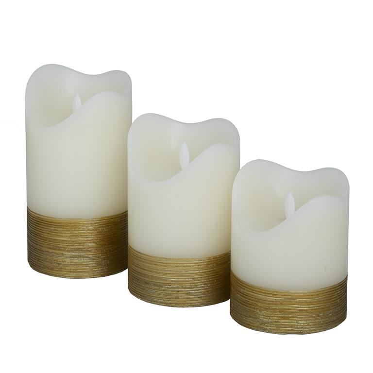 SET OF 3 WAX GOLD BASE FLAMELESS CANDLE WITH REMOTE CONTROLGOLD WAX GOLD BASE FLAMELESS CANDLE WITH REMOTE CONTROL