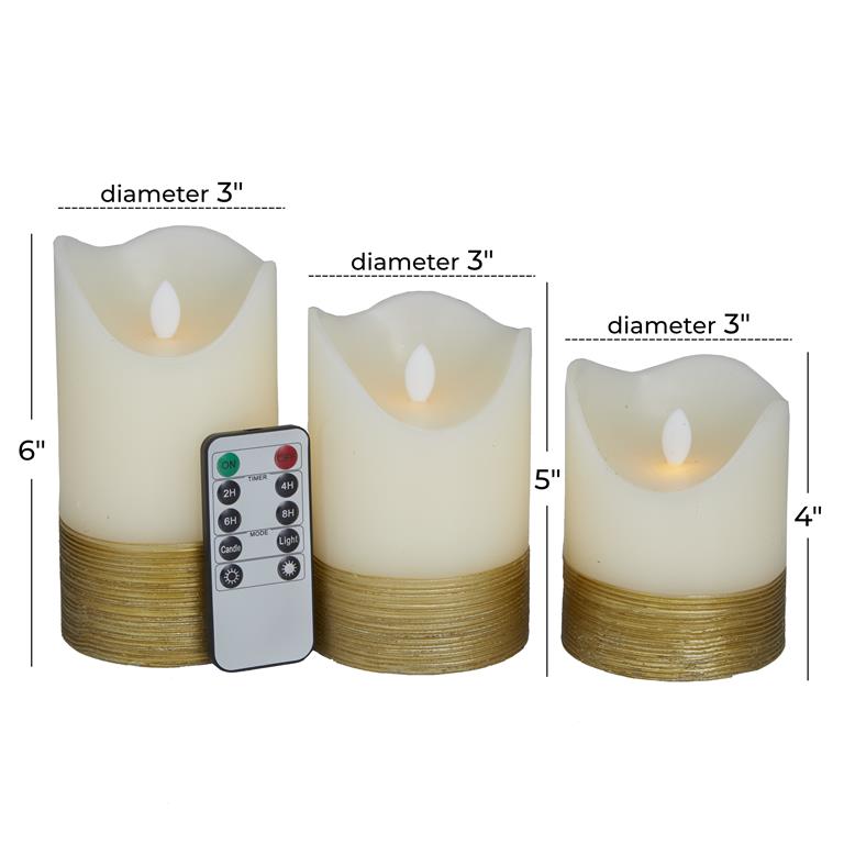 SET OF 3 WAX GOLD BASE FLAMELESS CANDLE WITH REMOTE CONTROLGOLD WAX GOLD BASE FLAMELESS CANDLE WITH REMOTE CONTROL